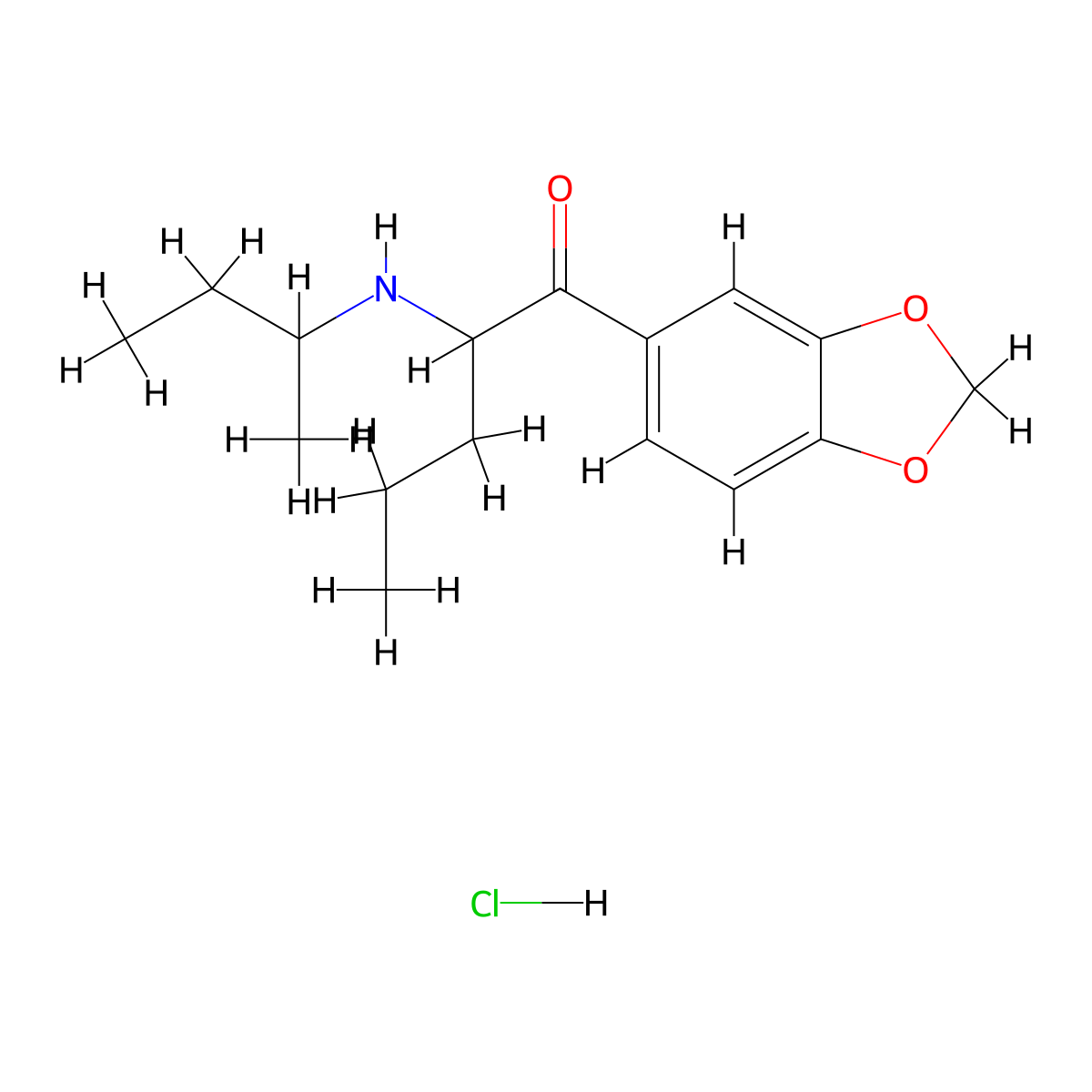 1-(1,3-Benzodioxol-5-yl)-2-[(1-methylpropyl)amino]-1-pentanone, monohydrochloride molecular structure, CAS 17763-05-2