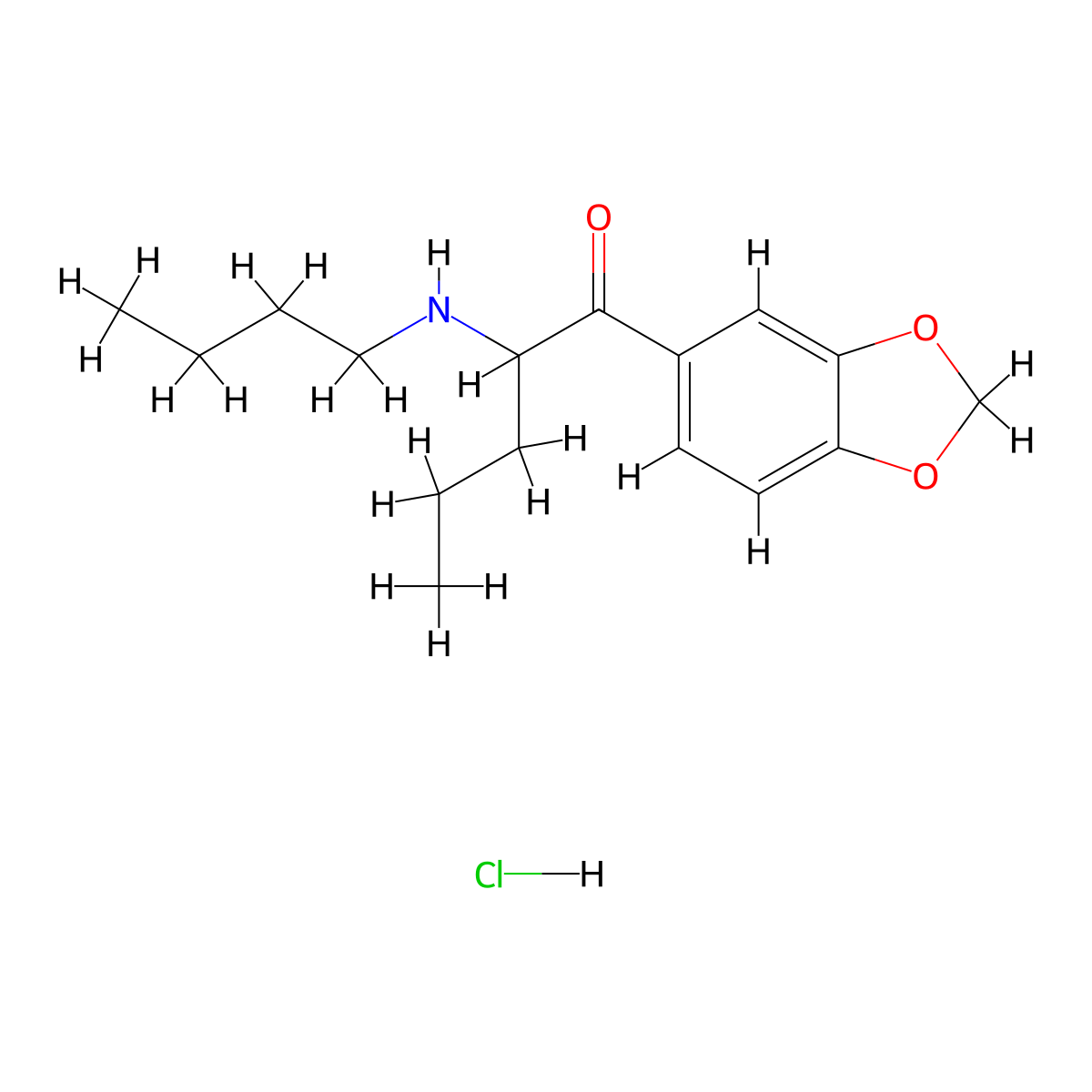 1-(1,3-Benzodioxol-5-yl)-2-(butylamino)-1-pentanone, monohydrochloride molecular structure, CAS 17763-10-9