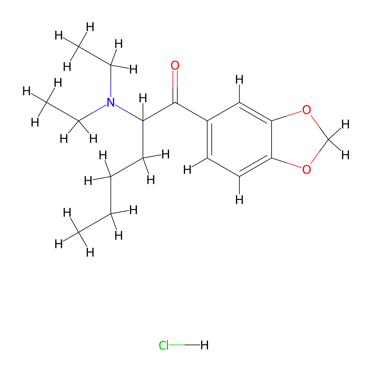 1-(1,3-Benzodioxol-5-yl)-2-(diethylamino)-1-hexanone, monohydrochloride molecular structure, CAS 17763-17-6