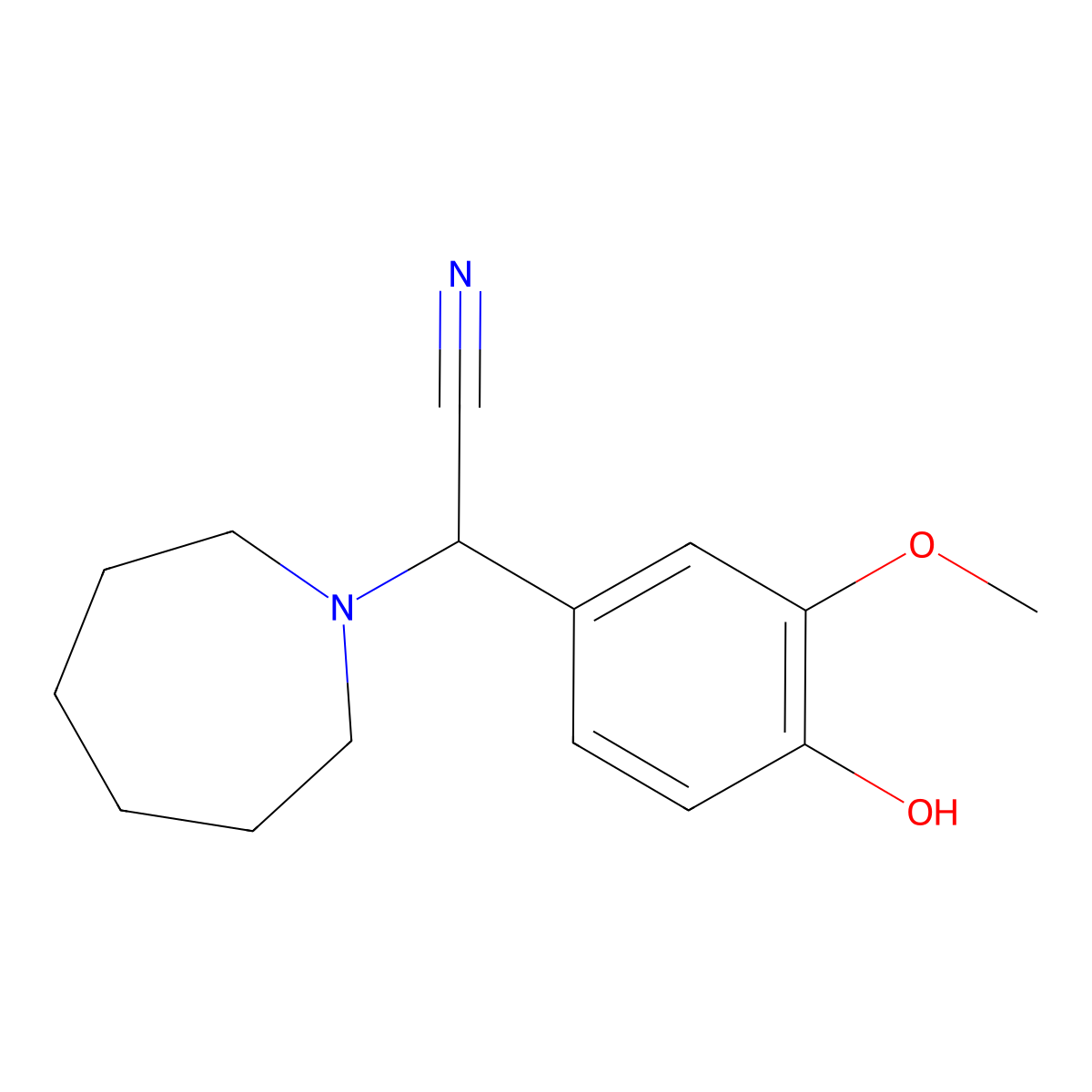 2-(Azepan-1-yl)-2-(4-hydroxy-3-methoxyphenyl)acetonitrile molecular structure, CAS 17766-42-6