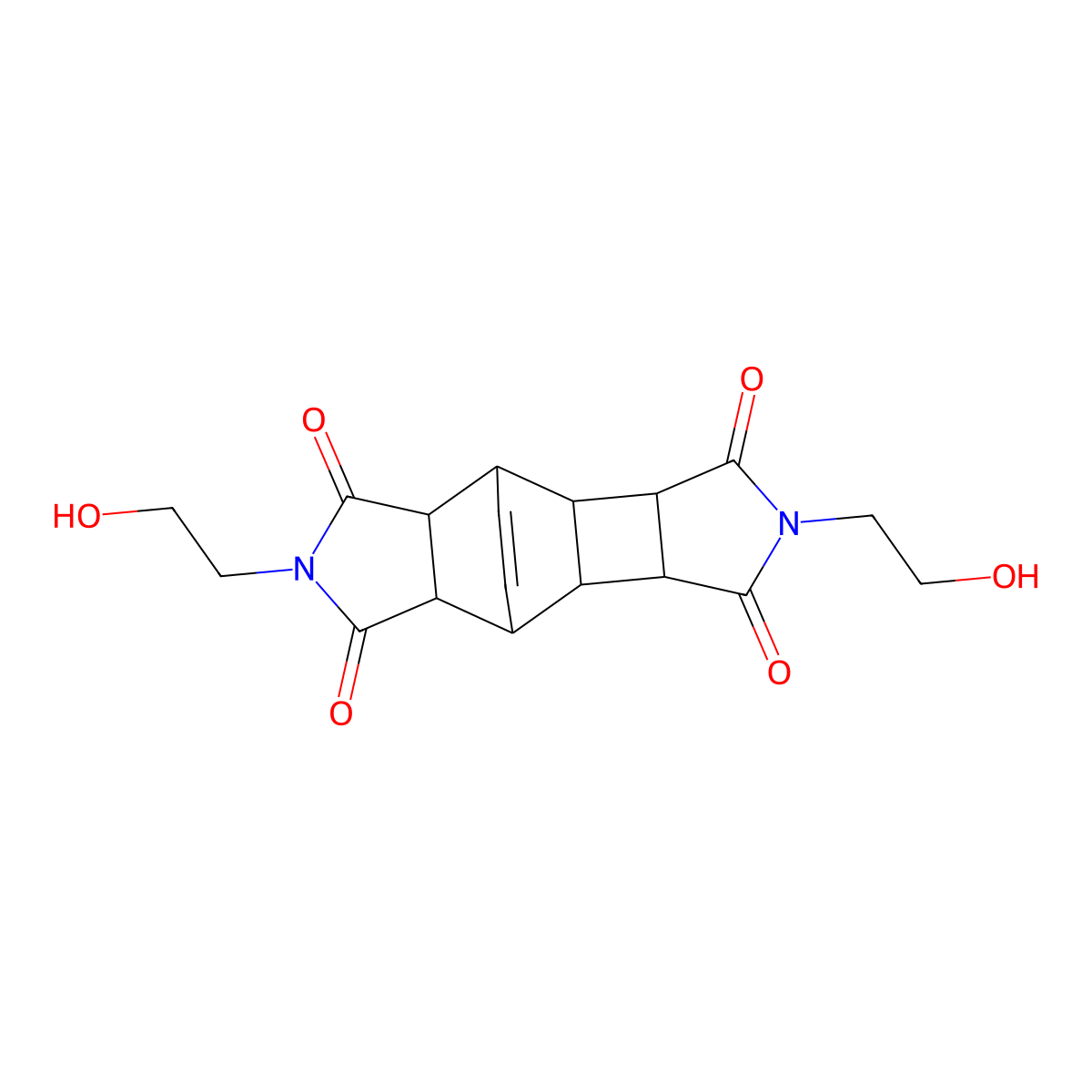 2,6-bis(2-hydroxyethyl)-4,4a,7a,8,8a,8b-hexahydro-4,8-ethenopyrrolo[3',4':3,4]cyclobuta[1,2-f]isoindole-1,3,5,7(2H,3aH,3bH,6H)-tetraone molecular structure, CAS 17768-50-2