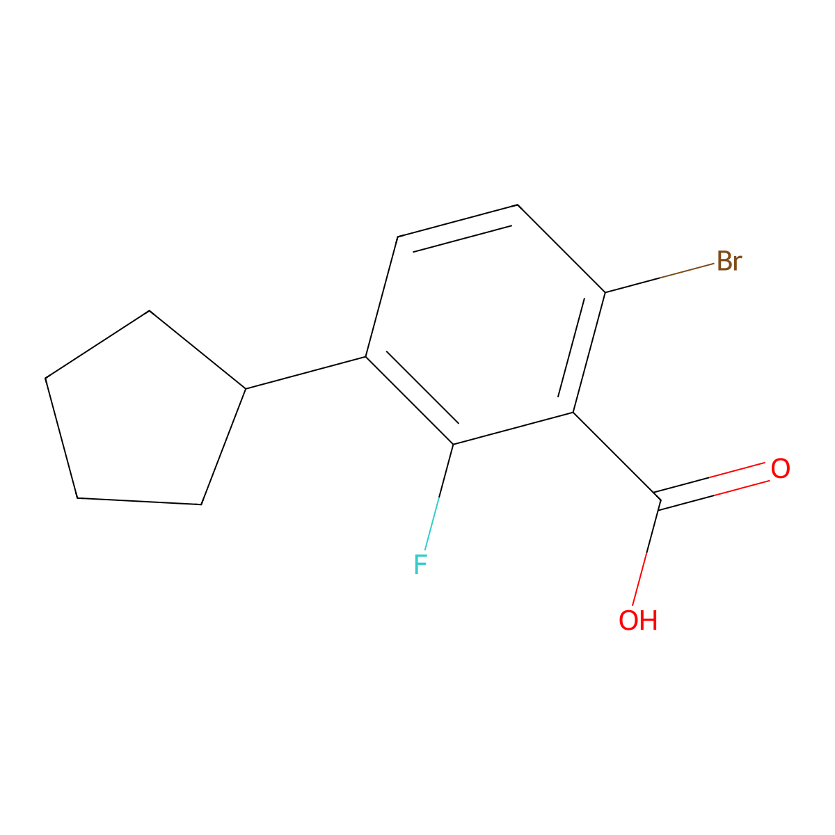 6-Bromo-3-cyclopentyl-2-fluorobenzoic acid molecular structure, CAS 1776923-65-9