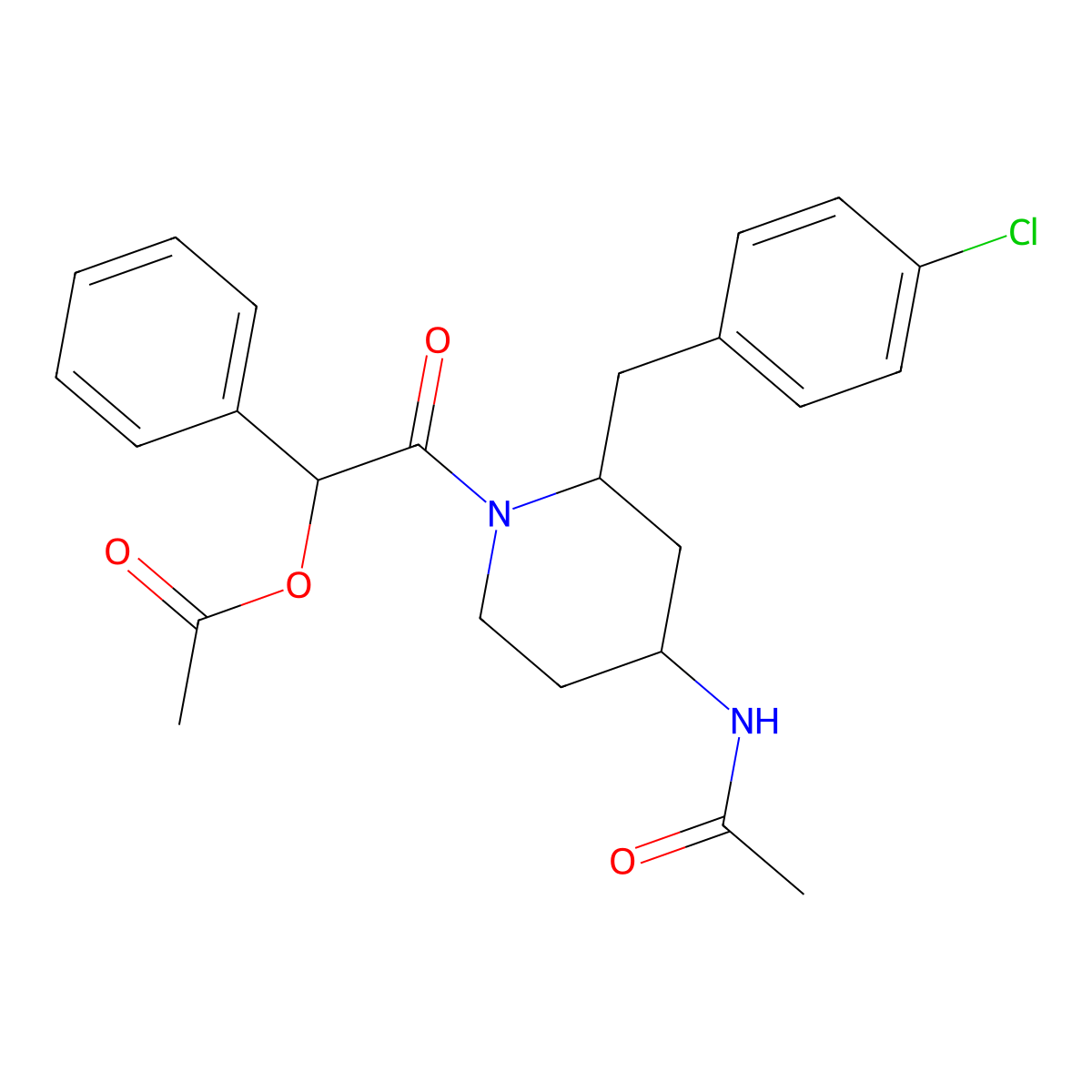 (S)-2-((2R,4S)-4-acetamido-2-(4-chlorobenzyl)piperidin-1-yl)-2-oxo-1-phenylethyl acetate molecular structure, CAS 177707-21-0