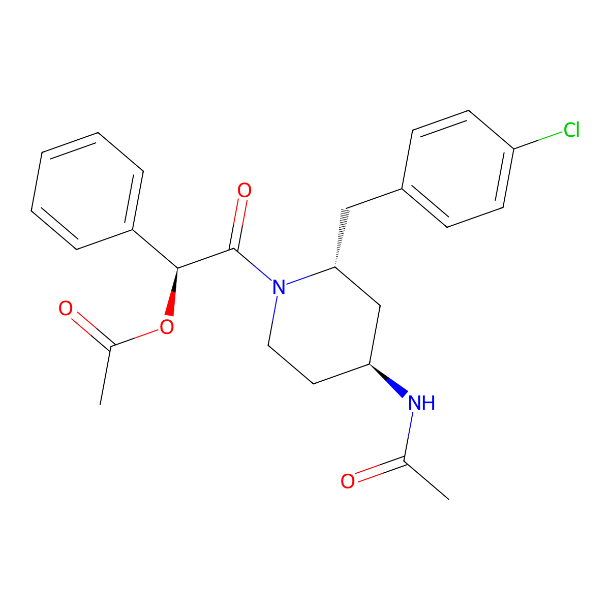 (S)-2-((2R,4S)-4-acetamido-2-(4-chlorobenzyl)piperidin-1-yl)-2-oxo-1-phenylethyl acetate molecular structure, CAS 177707-21-0