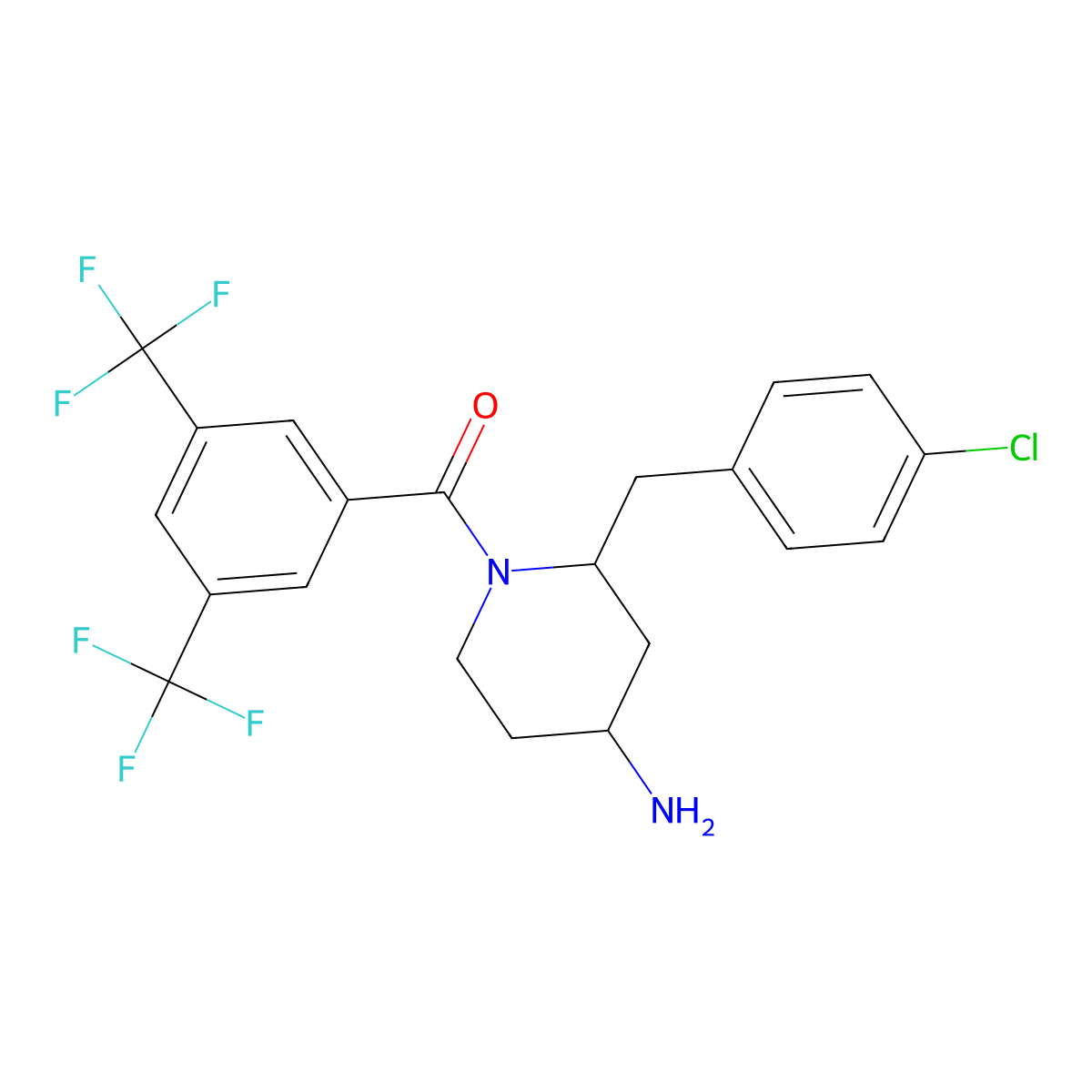 ((2R,4S)-4-amino-2-(4-chlorobenzyl)piperidin-1-yl)(3,5-bis(trifluoromethyl)phenyl)methanone molecular structure, CAS 177707-22-1