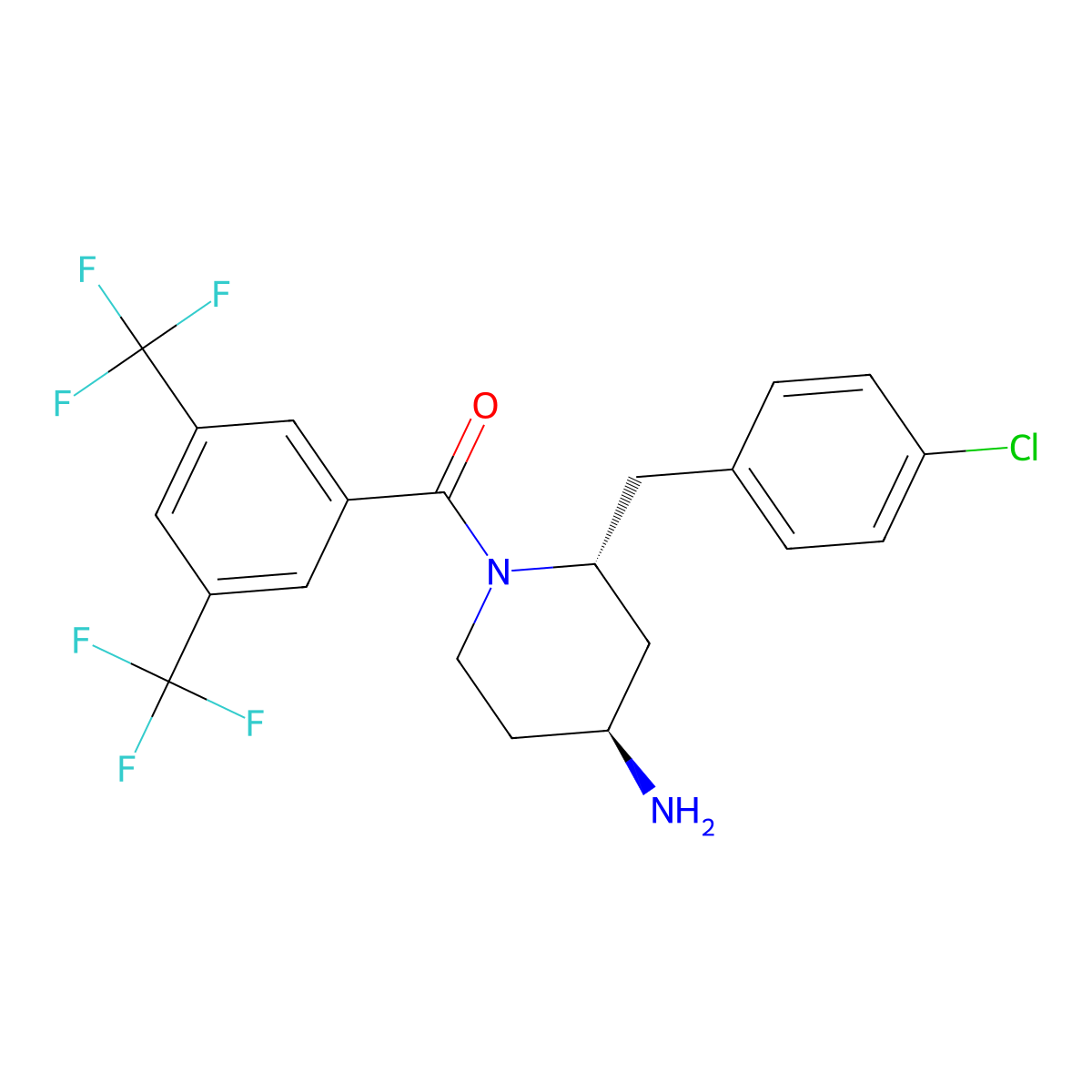 ((2R,4S)-4-amino-2-(4-chlorobenzyl)piperidin-1-yl)(3,5-bis(trifluoromethyl)phenyl)methanone molecular structure, CAS 177707-22-1