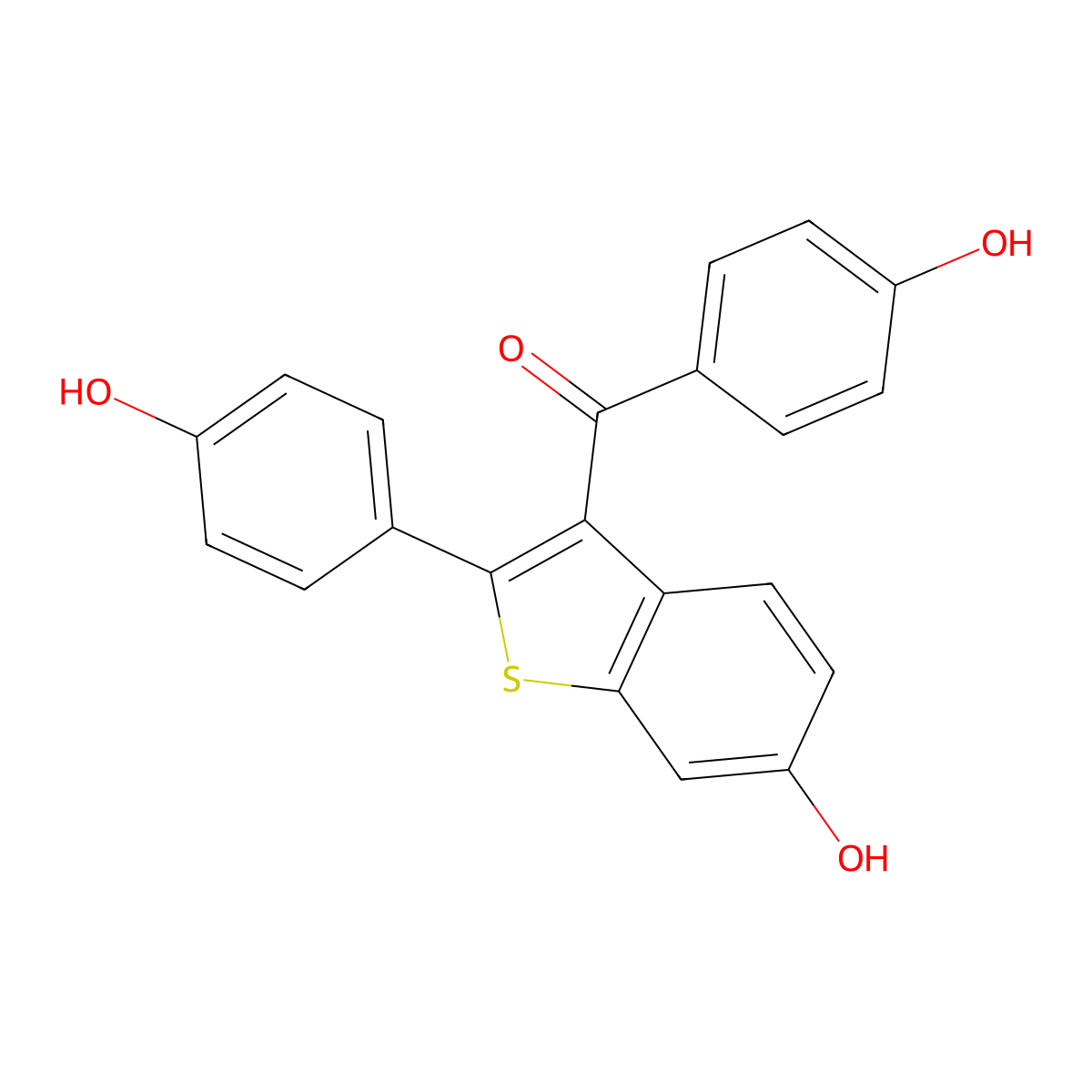 2-(4-Hydroxyphenyl)-3-(4-Hydroxybenzoyl)-6-Hydroxybenzo[b]thiophene molecular structure, CAS 177744-96-6