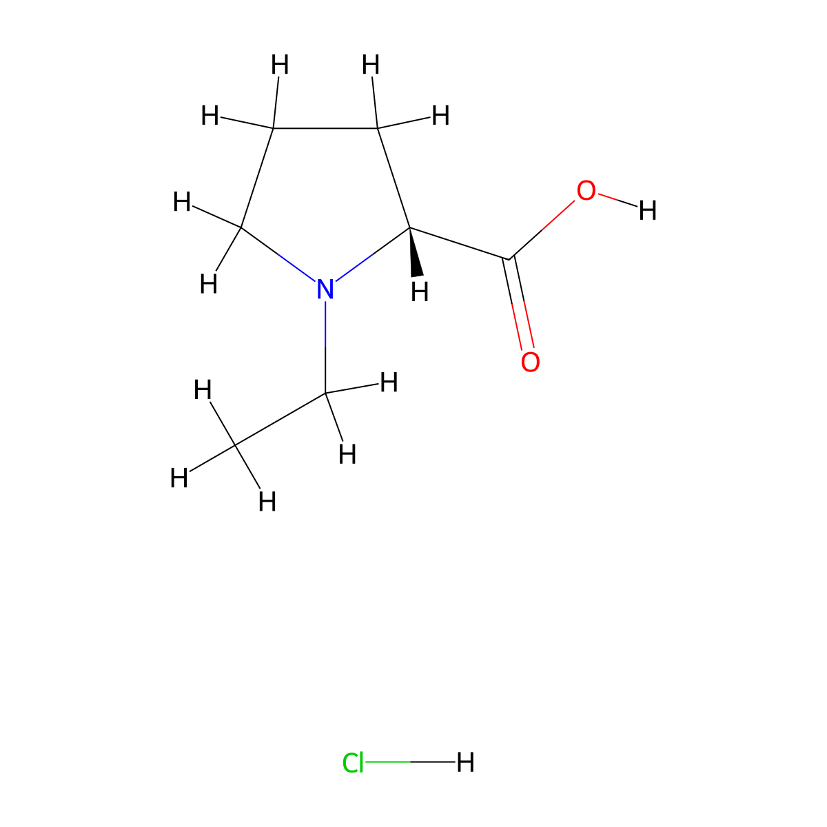 (2R)-1-ethylpyrrolidine-2-carboxylic acid hydrochloride molecular structure, CAS 1777812-89-1