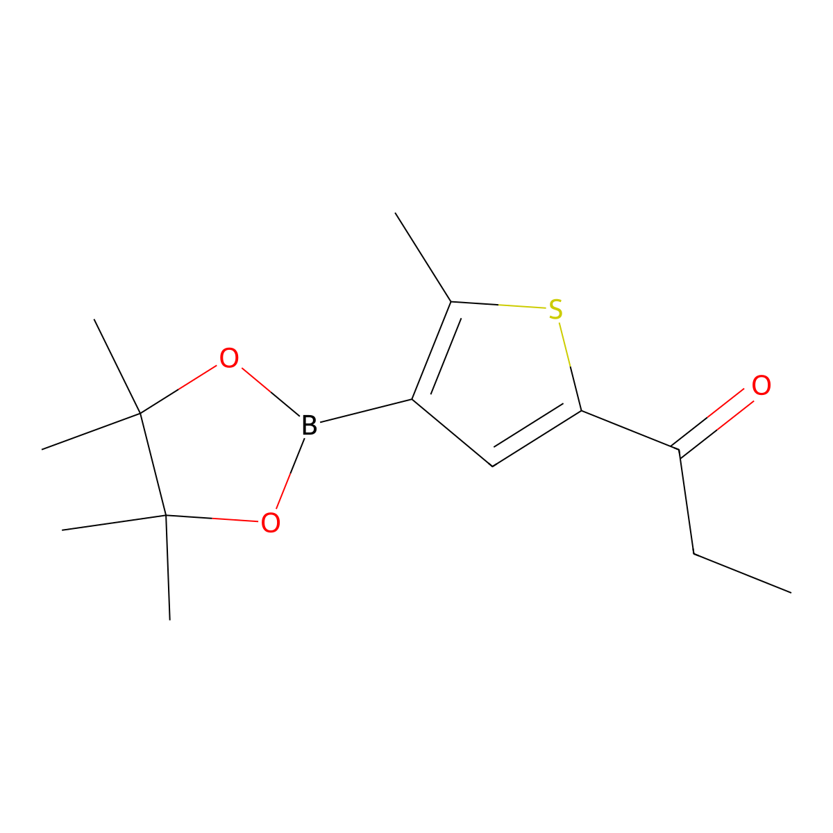 1-[5-Methyl-4-(tetramethyl-1,3,2-dioxaborolan-2-yl)thiophen-2-yl]propan-1-one molecular structure, CAS 1777825-83-8