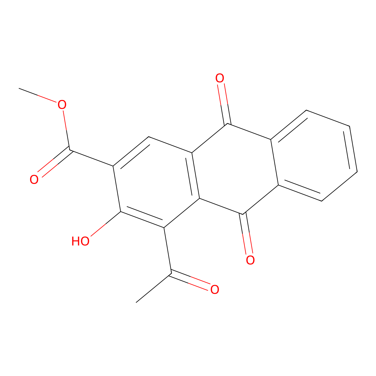 Methyl 4-acetyl-9,10-dihydro-3-hydroxy-9,10-dioxo-2-anthracenecarboxylate molecular structure, CAS 177789-60-5