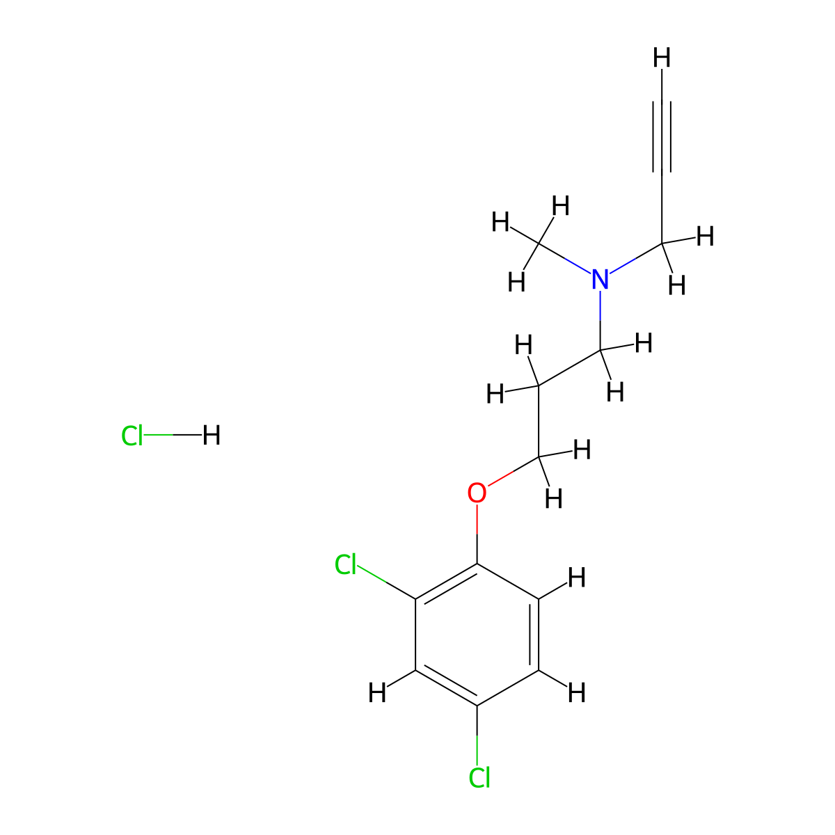 Clorgyline hydrochloride molecular structure, CAS 17780-75-5