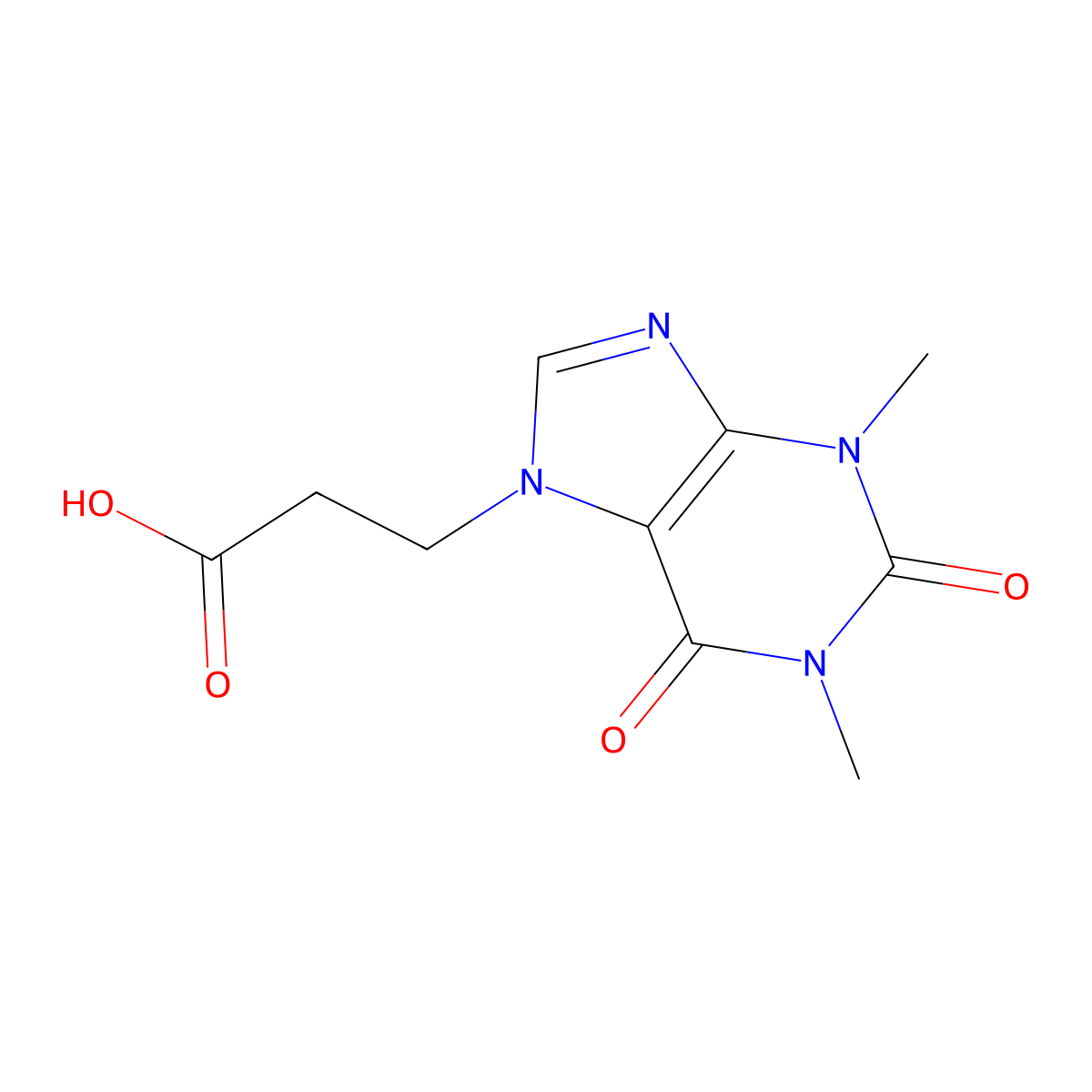 3-(1,3-dimethyl-2,6-dioxo-2,3,6,7-tetrahydro-1H-purin-7-yl)propanoic acid molecular structure, CAS 17781-08-7