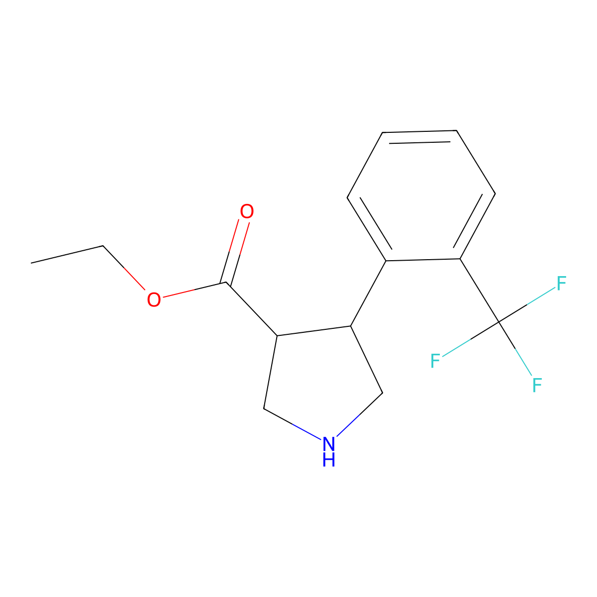 Trans-ethyl 4-(2-(trifluoromethyl)phenyl)pyrrolidine-3-carboxylate hydrochloride molecular structure, CAS 1778589-16-4