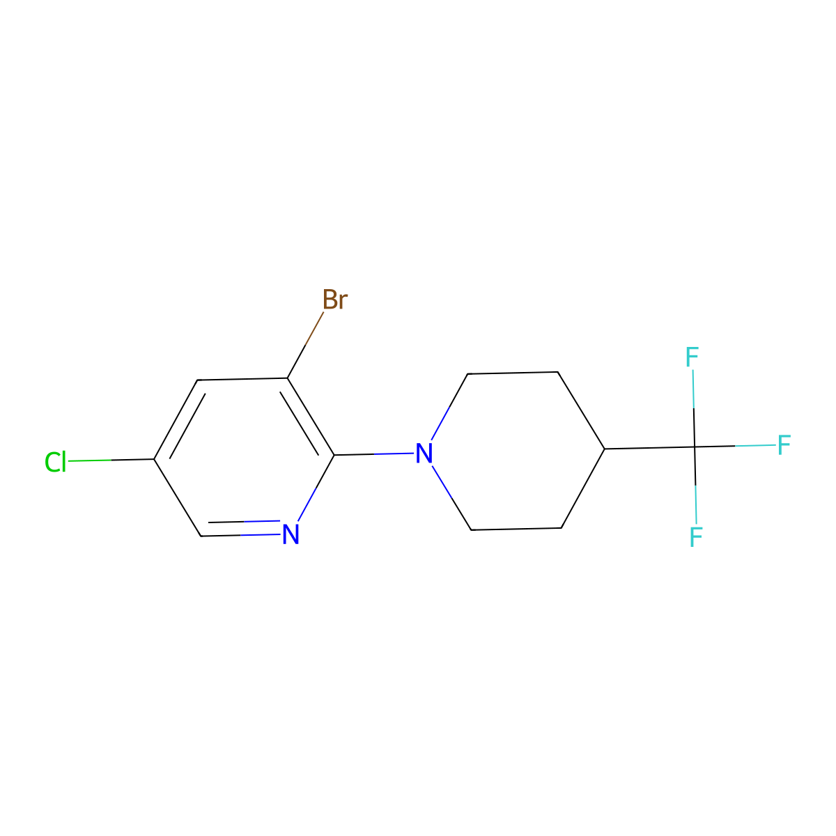 3-Bromo-5-chloro-2-[4-(trifluoromethyl)piperidin-1-yl]pyridine molecular structure, CAS 1778601-57-2