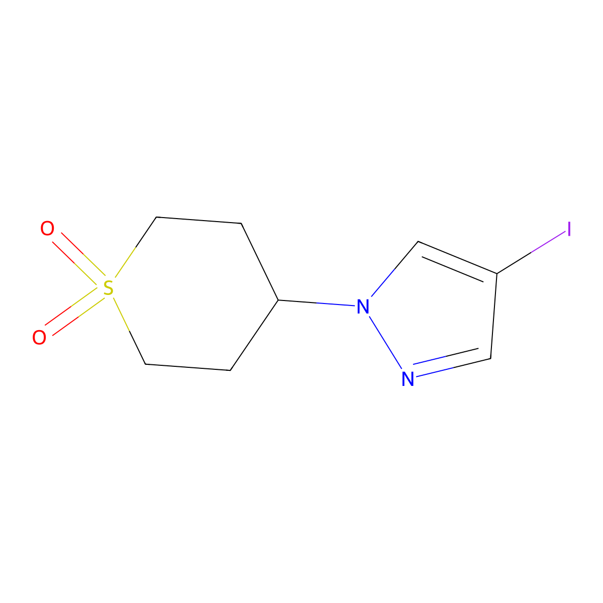 4-(4-iodo-1H-pyrazol-1-yl)-1lambda6-thiane-1,1-dione molecular structure, CAS 1778666-12-8
