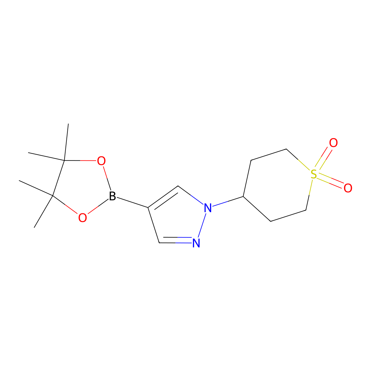 4-(4-(4,4,5,5-tetramethyl-1,3,2-dioxaborolan-2-yl)-1H-pyrazol-1-yl)-1lambda6-thiane-1,1-dione molecular structure, CAS 1778666-13-9