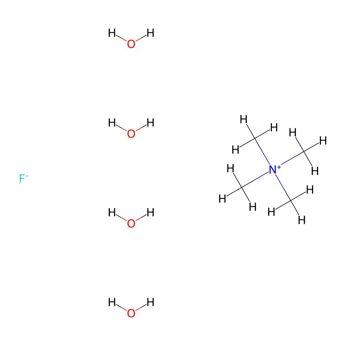 Tetramethylammonium fluoride tetrahydrate molecular structure, CAS 17787-40-5