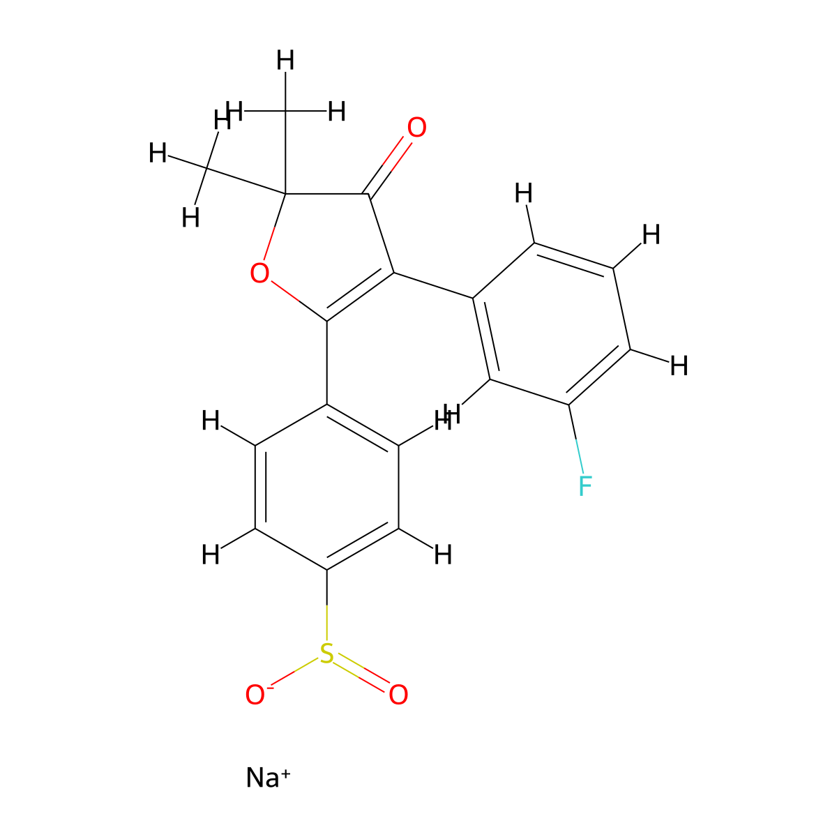 Sodium 4-[3-(3-fluorophenyl)-5,5-dimethyl-4-oxofuran-2-yl]benzenesulfinate molecular structure, CAS 1778703-67-5