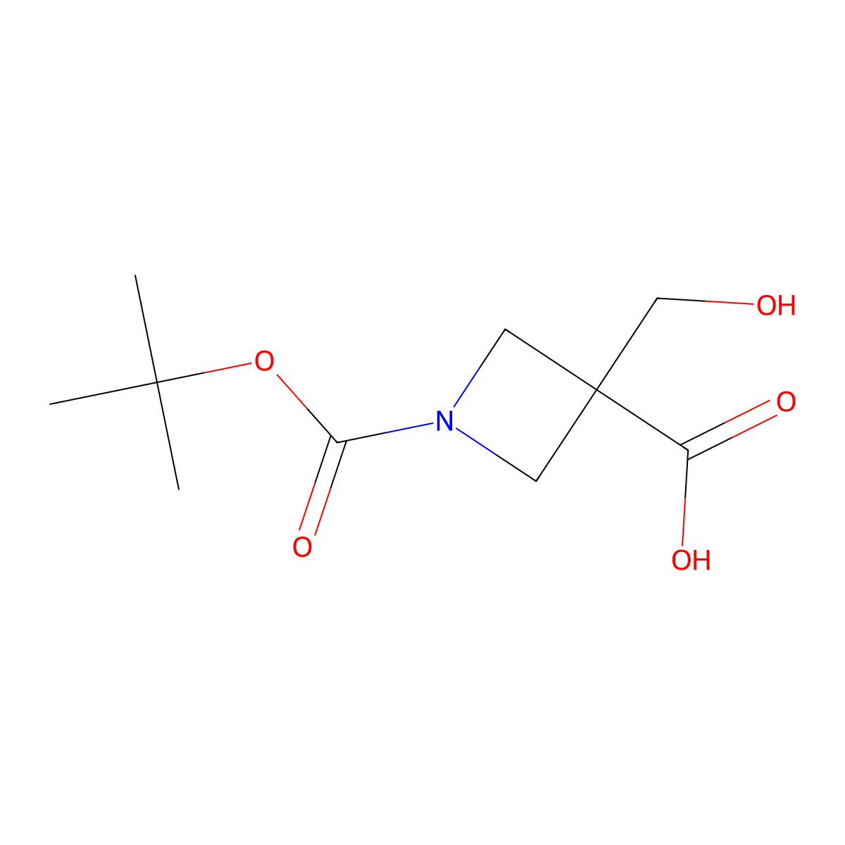 1-(Tert-butoxycarbonyl)-3-(hydroxymethyl)azetidine-3-carboxylic acid molecular structure, CAS 1778734-52-3