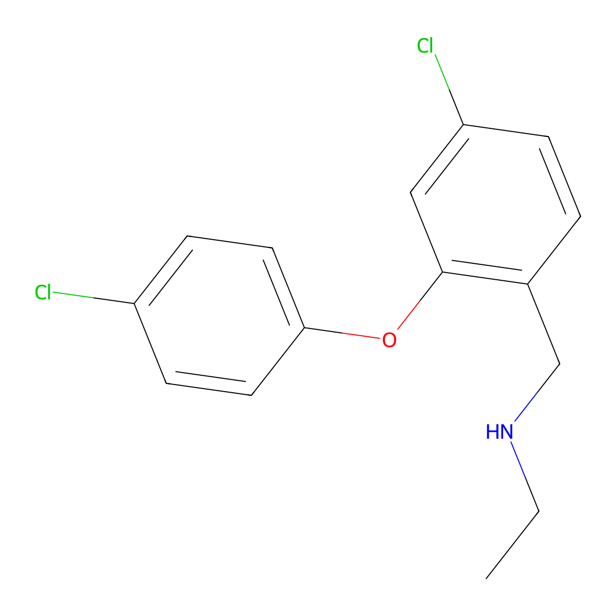 ((4-Chloro-2-(4-chlorophenoxy)phenyl)methyl)(ethyl)amine molecular structure, CAS 1778857-70-7