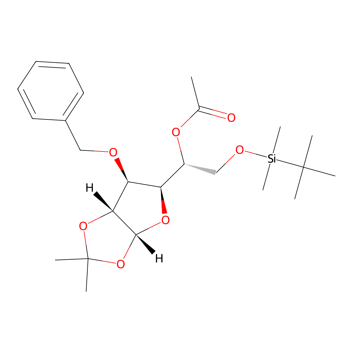 (R)-1-((3aR,5R,6S,6aR)-6-(Benzyloxy)-2,2-dimethyltetrahydrofuro[2,3-d][1,3]dioxol-5-yl)-2-((tert-butyldimethylsilyl)oxy)ethyl acetate molecular structure, CAS 177897-32-4