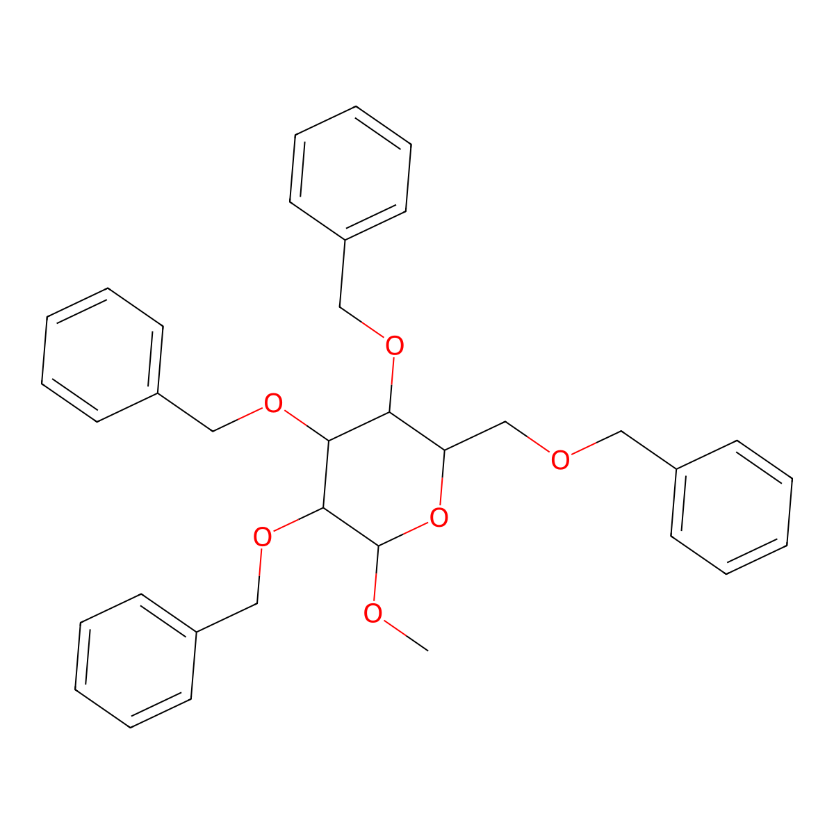 Methyl 2,3,4,6-tetrakis-O-(phenylmethyl)-alpha-D-glucopyranoside molecular structure, CAS 17791-37-6