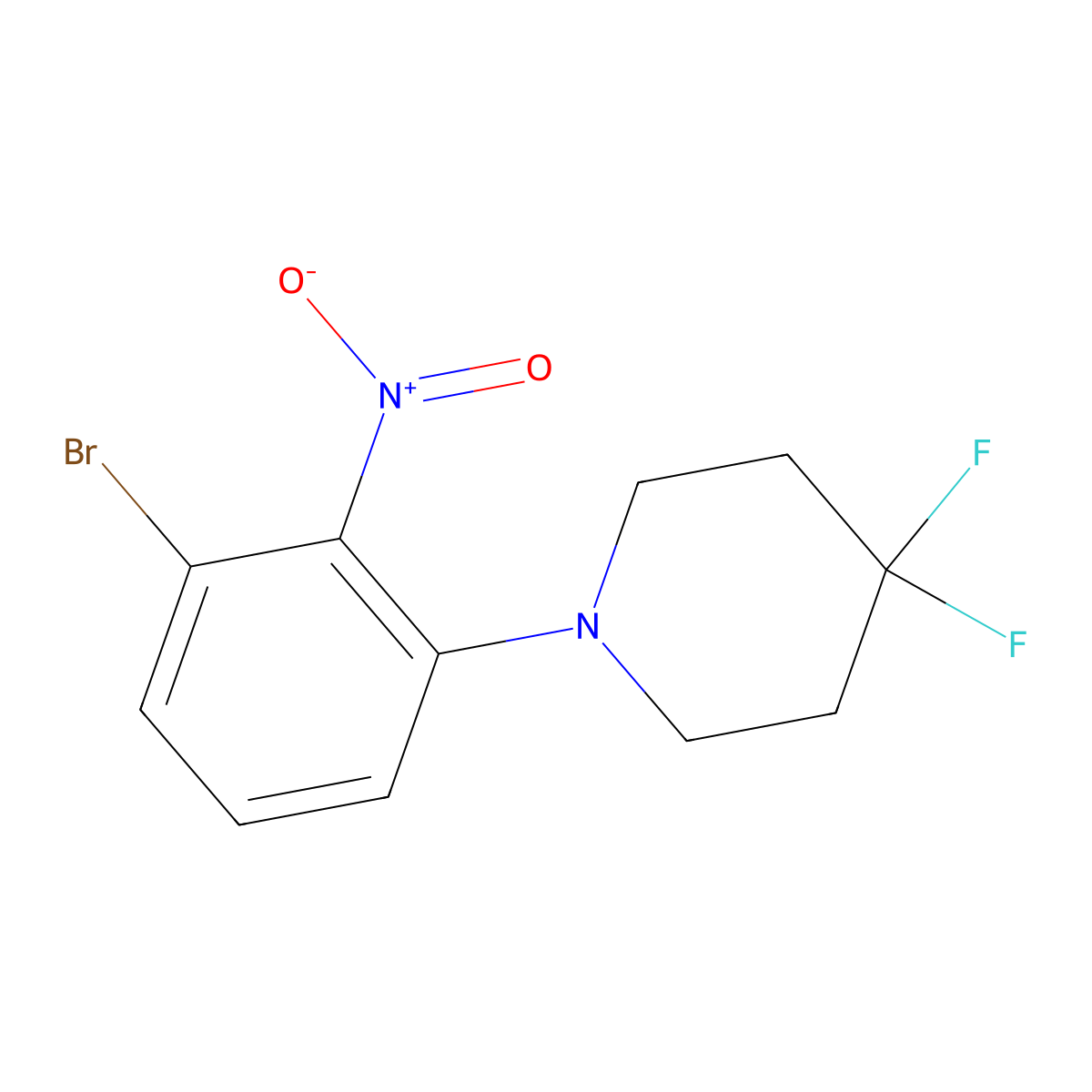 6-Bromo-2-(4,4-difluoropiperidin-1-yl)nitrobenzene molecular structure, CAS 1779120-40-9