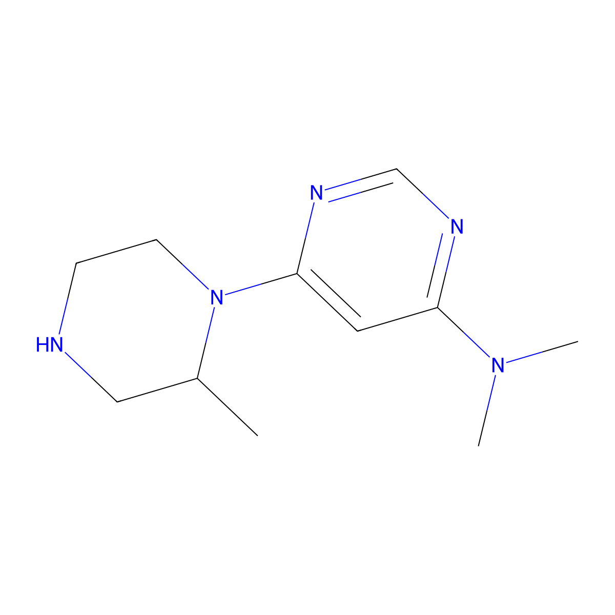 N,N-Dimethyl-6-(2-methylpiperazin-1-yl)pyrimidin-4-amine molecular structure, CAS 1779123-69-1