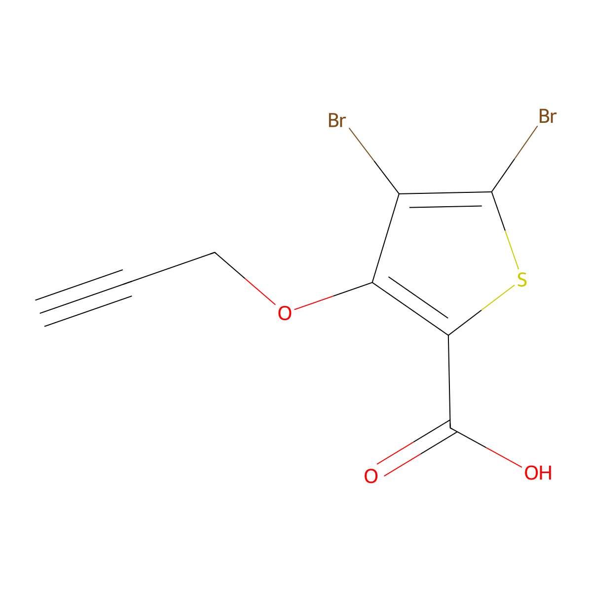 4,5-Dibromo-3-(prop-2-yn-1-yloxy)thiophene-2-carboxylic acid molecular structure, CAS 1779124-24-1