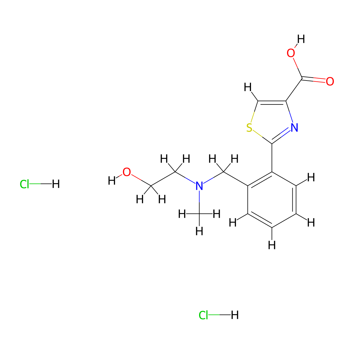 4-Thiazolecarboxylic acid, 2-[2-[[(2-hydroxyethyl)methylamino]methyl]phenyl]-, hydrochloride (1:2) molecular structure, CAS 1779124-94-5