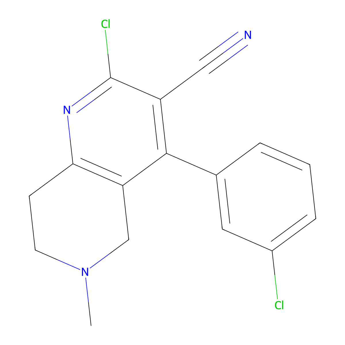 2-Chloro-4-(3-chlorophenyl)-6-methyl-5,6,7,8-tetrahydro-1,6-naphthyridine-3-carbonitrile molecular structure, CAS 1779125-06-2