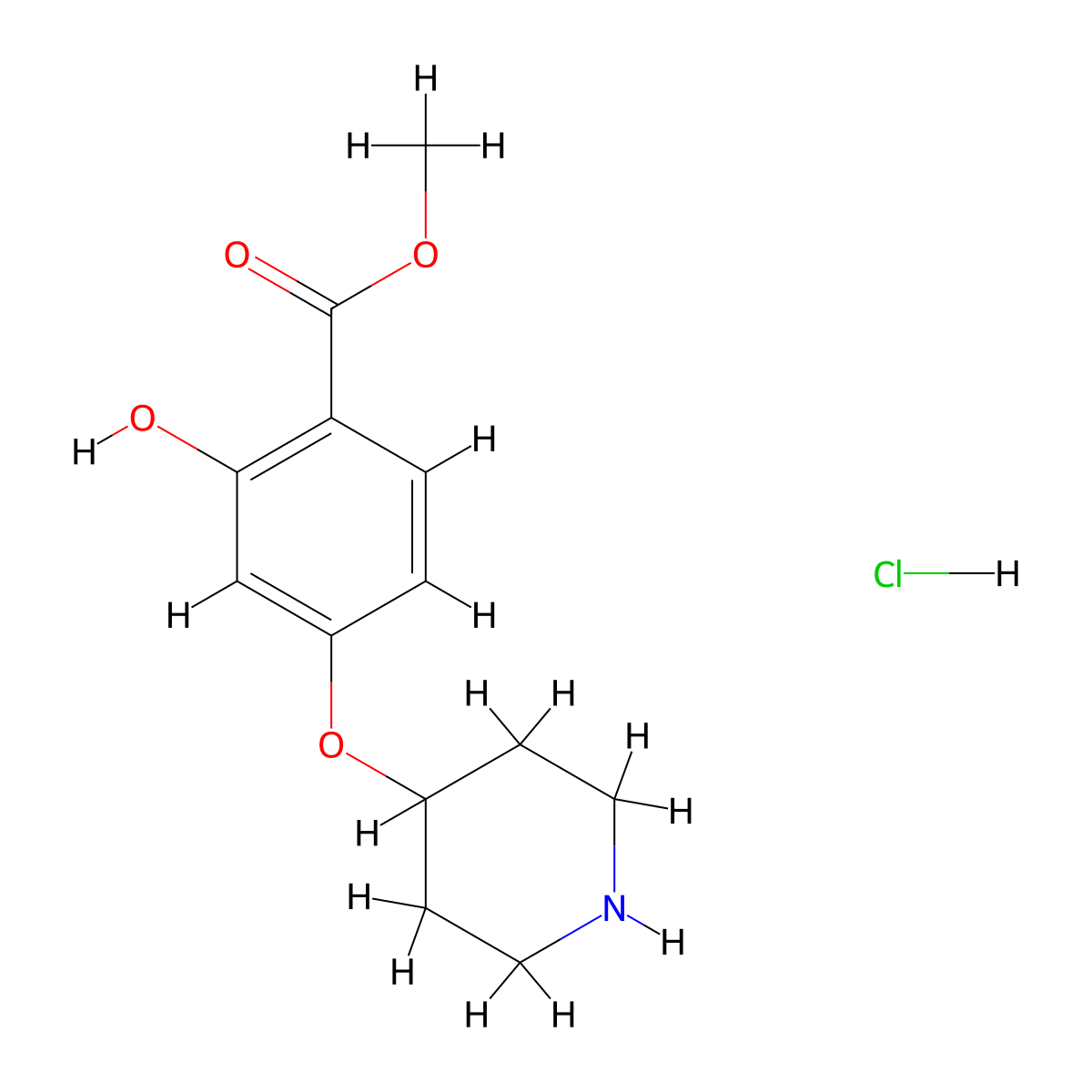 Methyl 2-hydroxy-4-(piperidin-4-yloxy)benzoate hydrochloride molecular structure, CAS 1779125-20-0