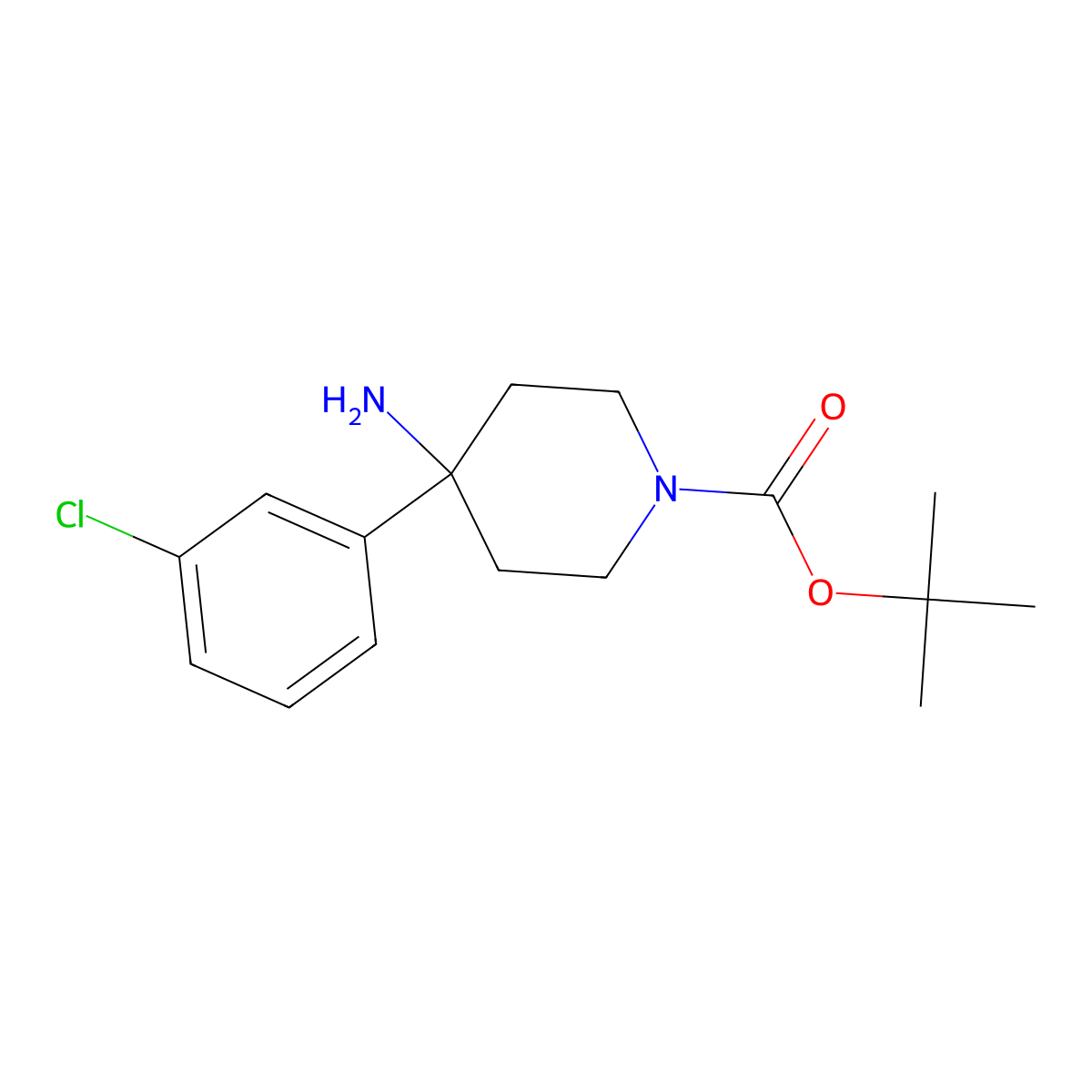 Tert-butyl 4-amino-4-(3-chlorophenyl)piperidine-1-carboxylate molecular structure, CAS 1779125-61-9
