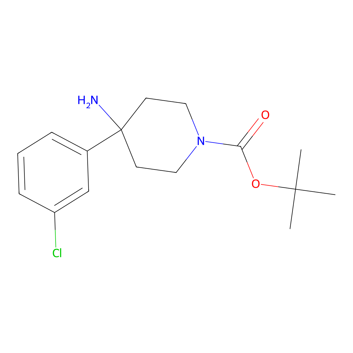 Tert-butyl 4-amino-4-(3-chlorophenyl)piperidine-1-carboxylate molecular structure, CAS 1779125-61-9