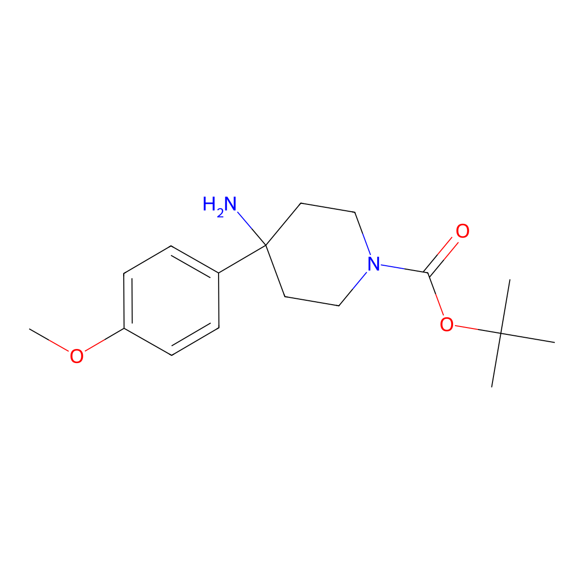 Tert-butyl 4-amino-4-(4-methoxyphenyl)piperidine-1-carboxylate molecular structure, CAS 1779125-83-5