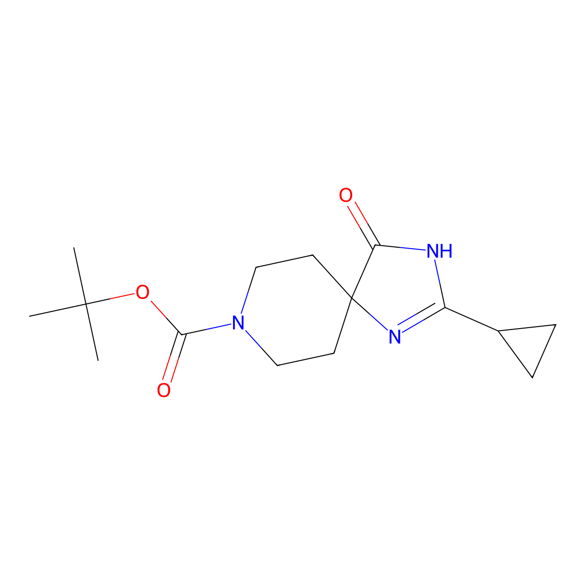 tert-Butyl 2-cyclopropyl-4-oxo-1,3,8-triazaspiro[4.5]dec-1-ene-8-carboxylate molecular structure, CAS 1779126-43-0