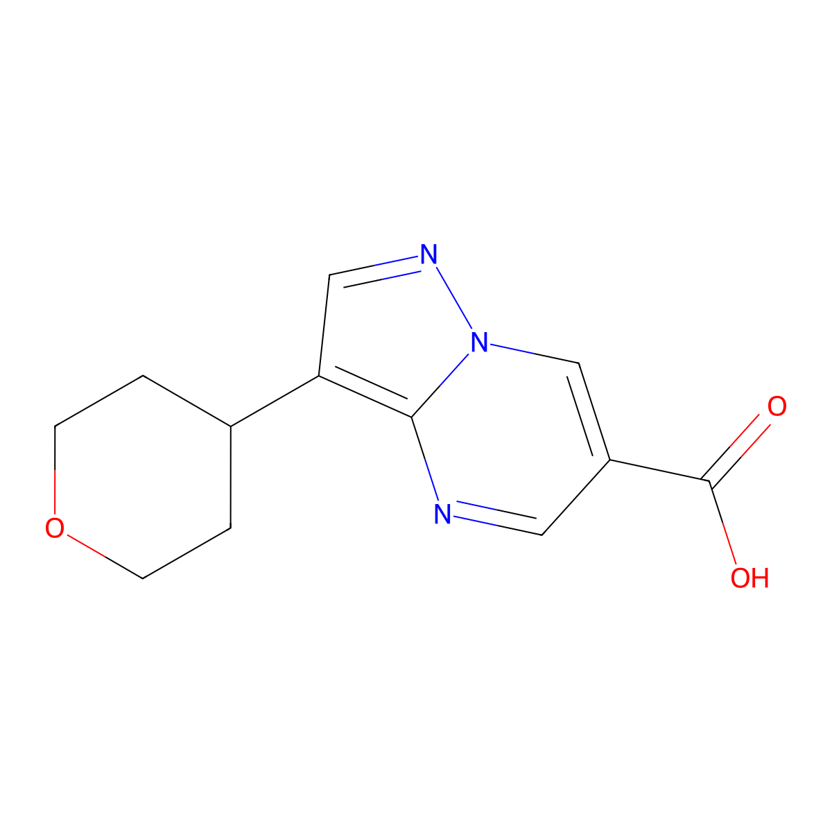 3-(Tetrahydro-2H-pyran-4-yl)pyrazolo[1,5-a]pyrimidine-6-carboxylic acid molecular structure, CAS 1779128-17-4