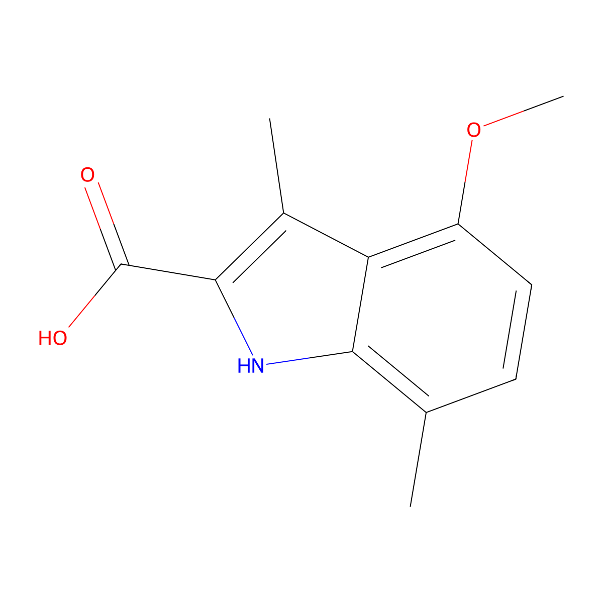 4-methoxy-3,7-dimethyl-1H-indole-2-carboxylic acid molecular structure, CAS 1779129-22-4