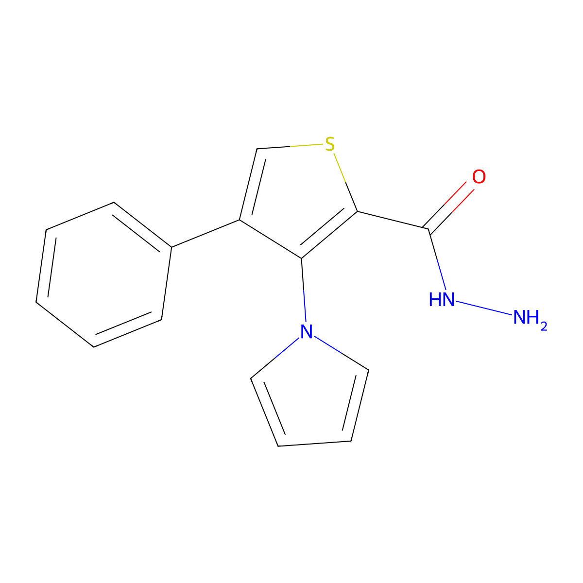 4-phenyl-3-(1H-pyrrol-1-yl)thiophene-2-carbohydrazide molecular structure, CAS 1779132-51-2