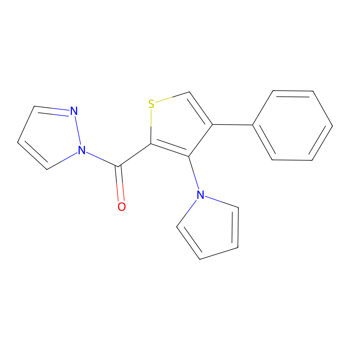 1-{[4-phenyl-3-(1H-pyrrol-1-yl)-2-thienyl]carbonyl}-1H-pyrazole molecular structure, CAS 1779132-74-9