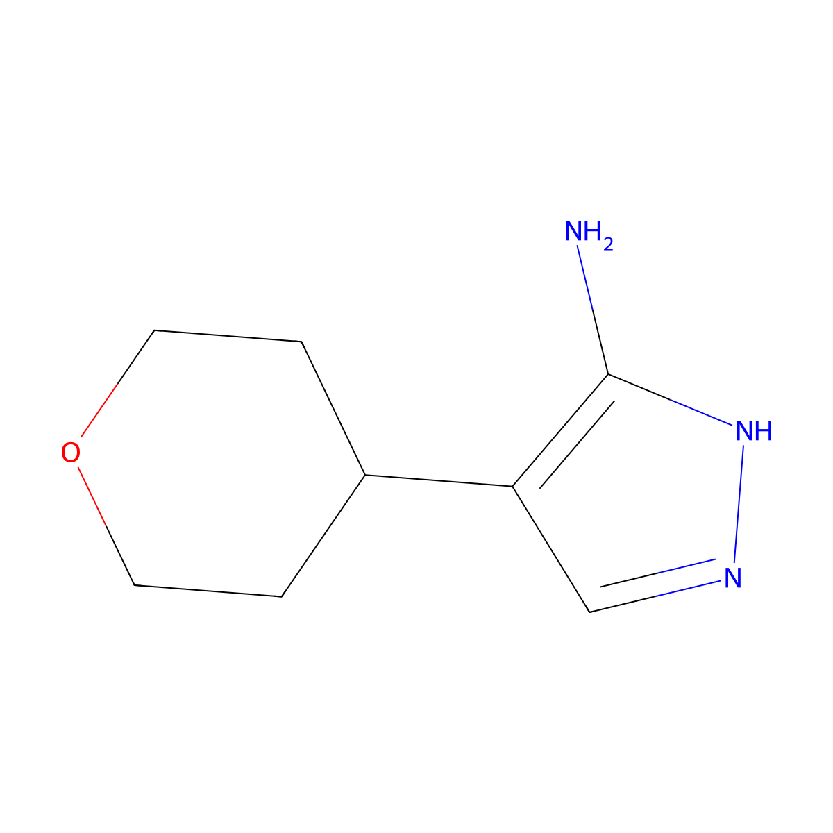 4-(Tetrahydro-2H-pyran-4-yl)-1H-pyrazol-3-amine molecular structure, CAS 1779132-79-4