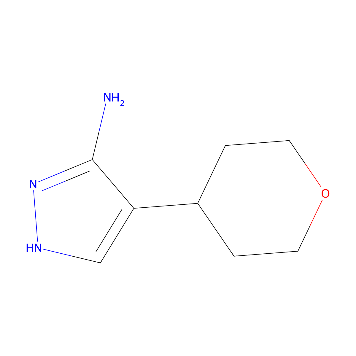 4-(Tetrahydro-2H-pyran-4-yl)-1H-pyrazol-3-amine molecular structure, CAS 1779132-79-4
