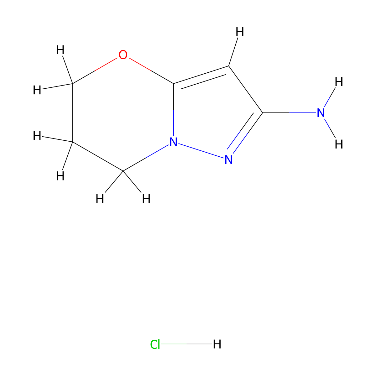 5H,6H,7H-pyrazolo[3,2-b][1,3]oxazin-2-amine hydrochloride molecular structure, CAS 1779133-54-8