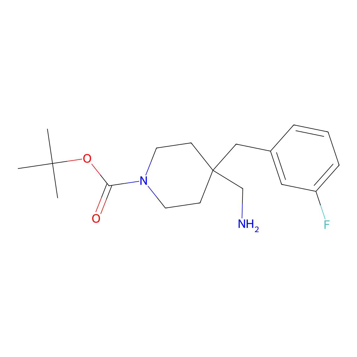 tert-Butyl 4-(aminomethyl)-4-(3-fluorobenzyl)piperidine-1-carboxylate molecular structure, CAS 1779134-35-8