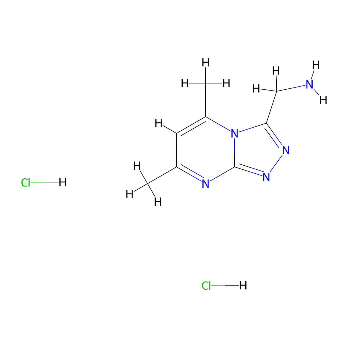 {5,7-Dimethyl-[1,2,4]triazolo[4,3-a]pyrimidin-3-yl}methanamine dihydrochloride molecular structure, CAS 1779134-47-2
