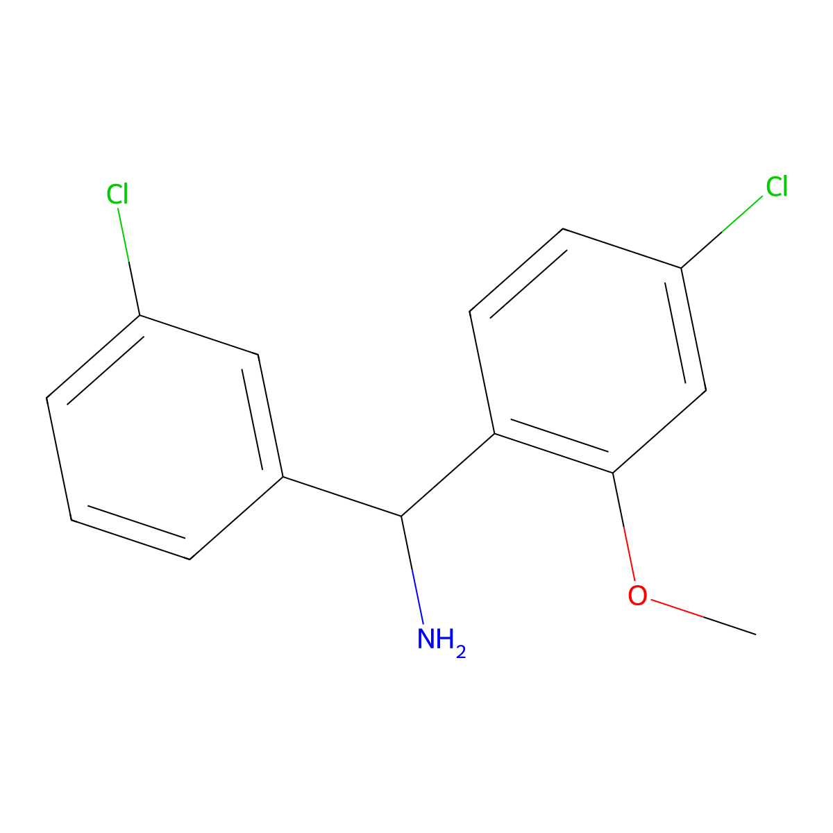 (4-Chloro-2-methoxyphenyl)(3-chlorophenyl)methanamine molecular structure, CAS 1779293-37-6