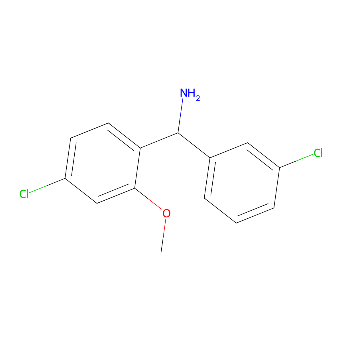 (4-Chloro-2-methoxyphenyl)(3-chlorophenyl)methanamine molecular structure, CAS 1779293-37-6