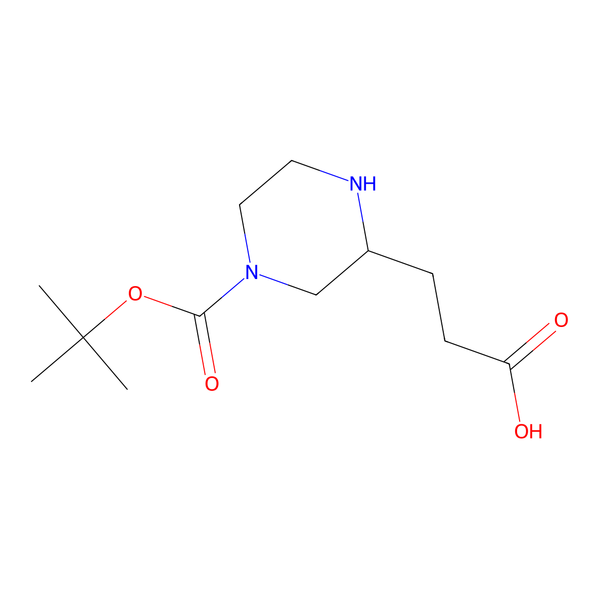 3-(4-(tert-Butoxycarbonyl)piperazin-2-yl)propanoic acid molecular structure, CAS 1779363-90-4