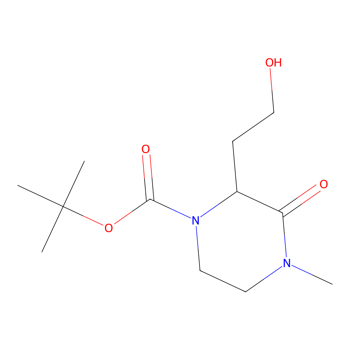 Tert-butyl 2-(2-hydroxyethyl)-4-methyl-3-oxopiperazine-1-carboxylate molecular structure, CAS 1779367-06-4