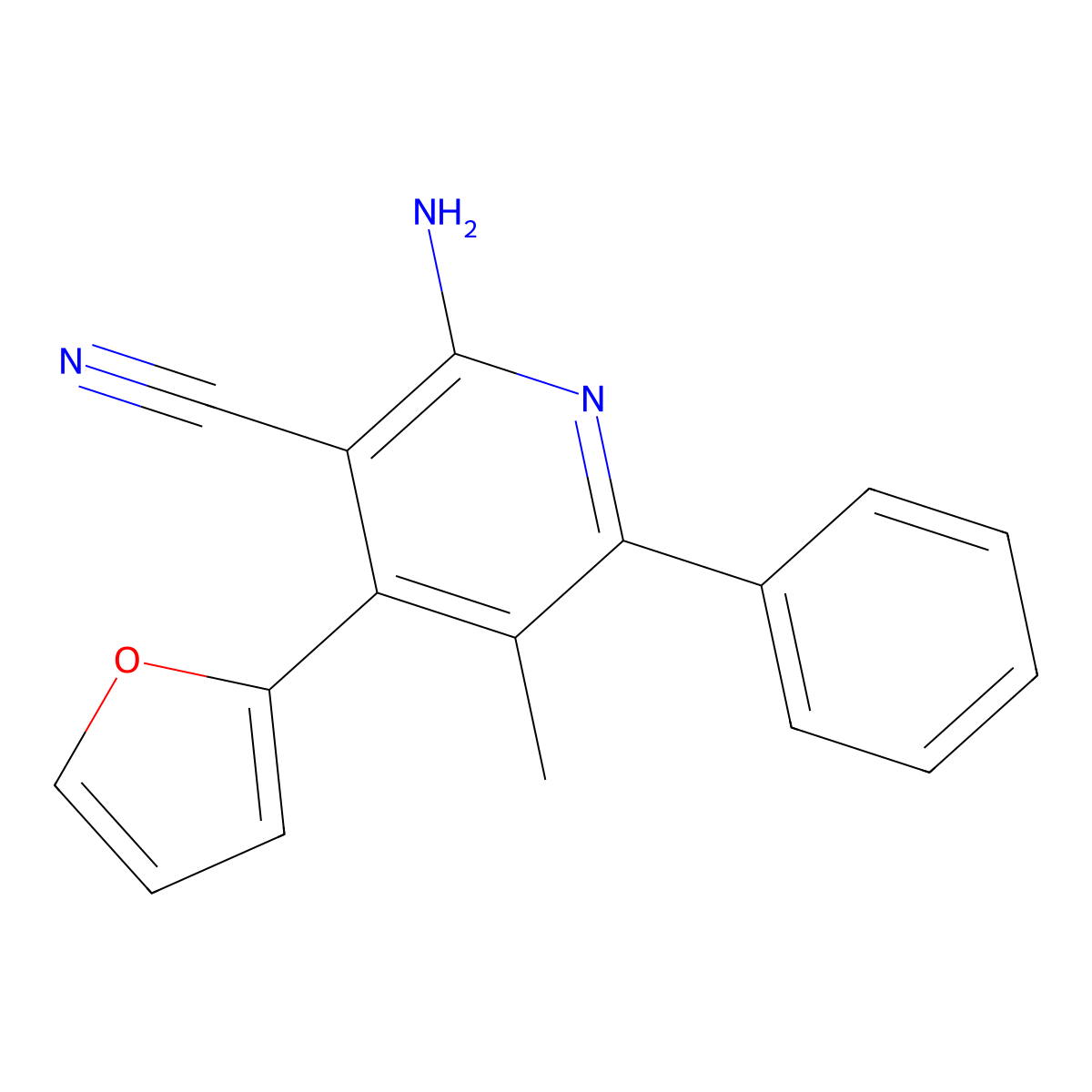 2-Amino-4-(furan-2-yl)-5-methyl-6-phenylnicotinonitrile molecular structure, CAS 177937-81-4
